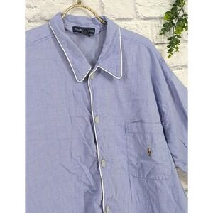 😍Polo Ralph Lauren Sleep Shirt Pajama PJs Top Men L Button Piping Single Stitch